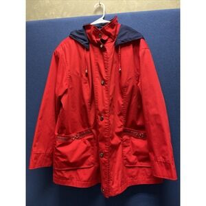 Mackintosh New England Windbreaker Hooded Jacket Women's Size 2X Red Navy Snaps